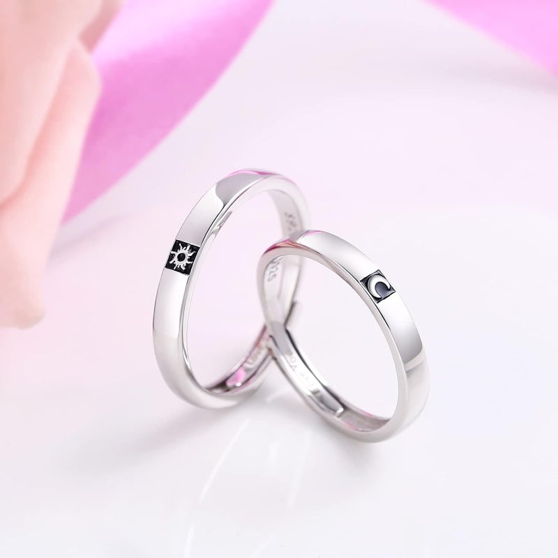 Beydodo 925 Silver Rings Custom Adjustable Sun and Moon Matching Rings Engraved I Love You Couples Rings Wedding - Image 2